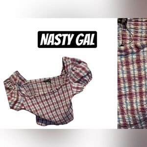NASTY GAL Collection Gingham Cropped Blouse Size 4 Bell Sleeve